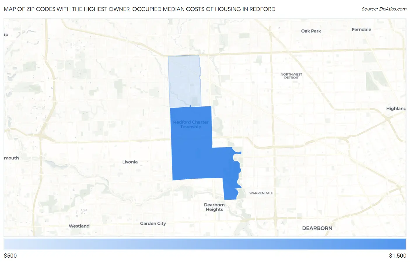 Zip Codes with the Highest Owner-Occupied Median Costs of Housing in Redford Map
