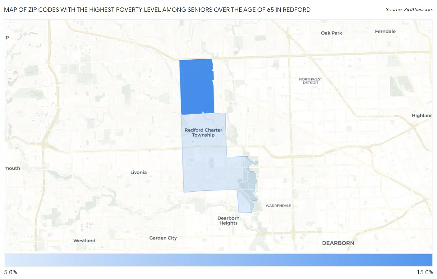 Zip Codes with the Highest Poverty Level Among Seniors Over the Age of 65 in Redford Map