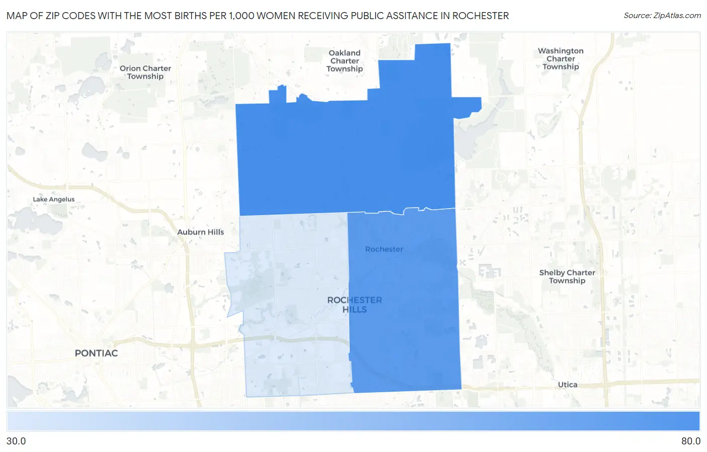 Zip Codes with the Most Births per 1,000 Women Receiving Public Assitance in Rochester Map