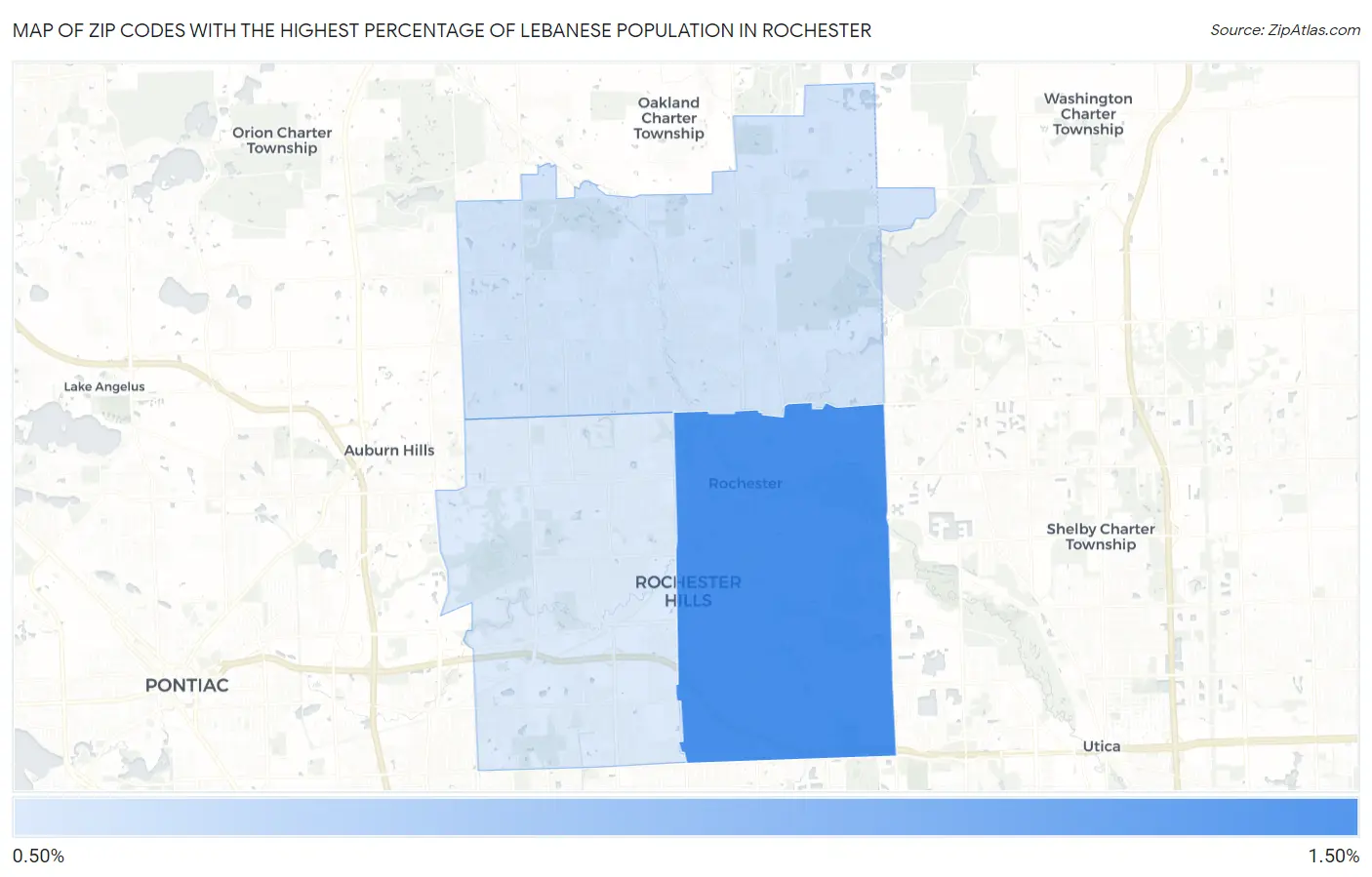 Zip Codes with the Highest Percentage of Lebanese Population in Rochester Map