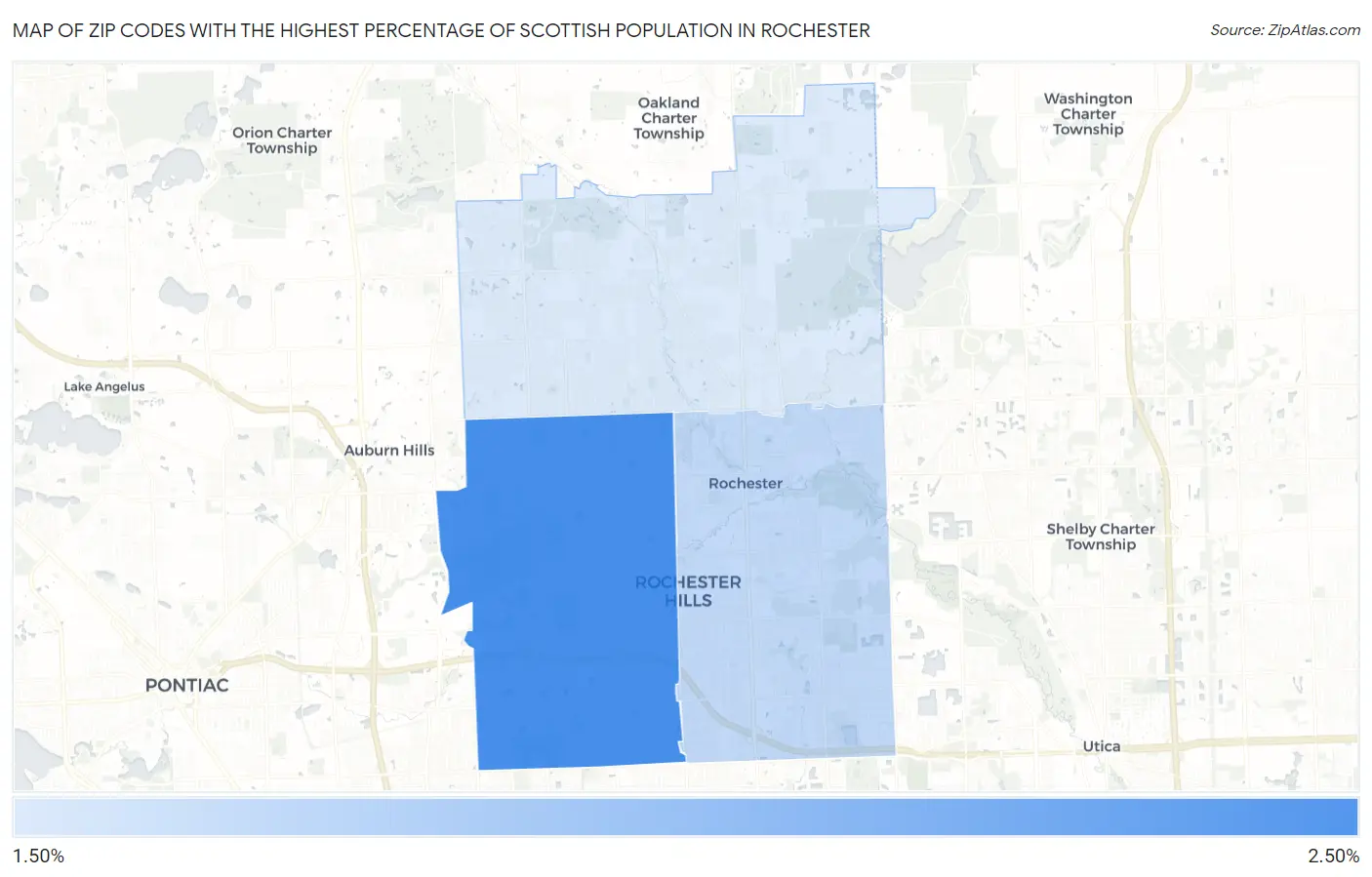 Zip Codes with the Highest Percentage of Scottish Population in Rochester Map