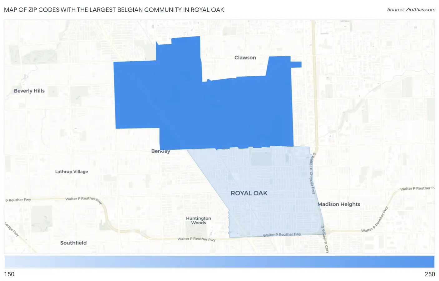 Zip Codes with the Largest Belgian Community in Royal Oak Map
