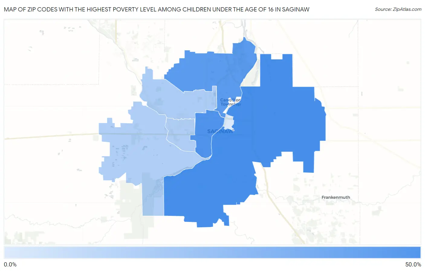 Zip Codes with the Highest Poverty Level Among Children Under the Age of 16 in Saginaw Map