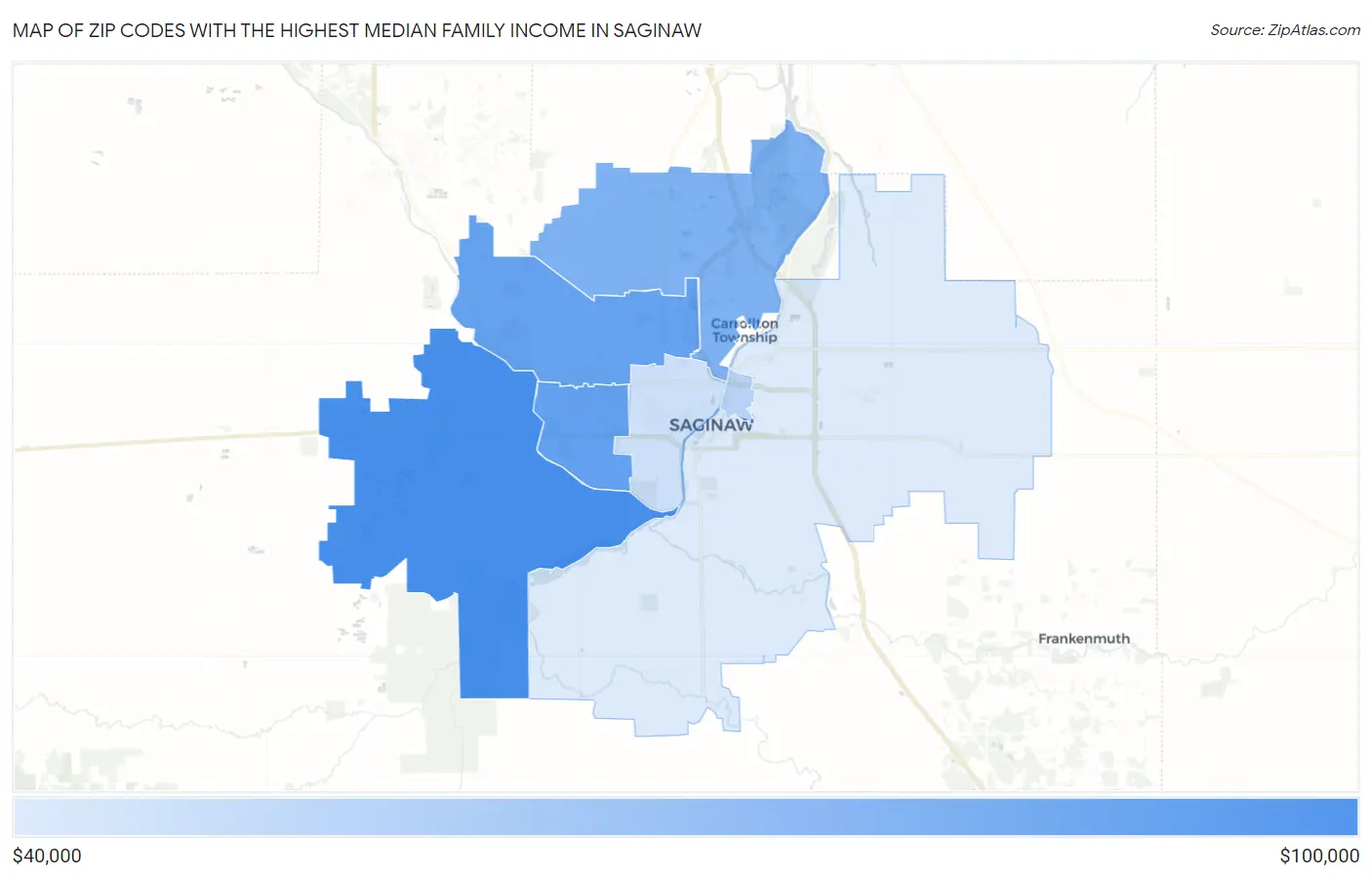 Zip Codes with the Highest Median Family Income in Saginaw Map