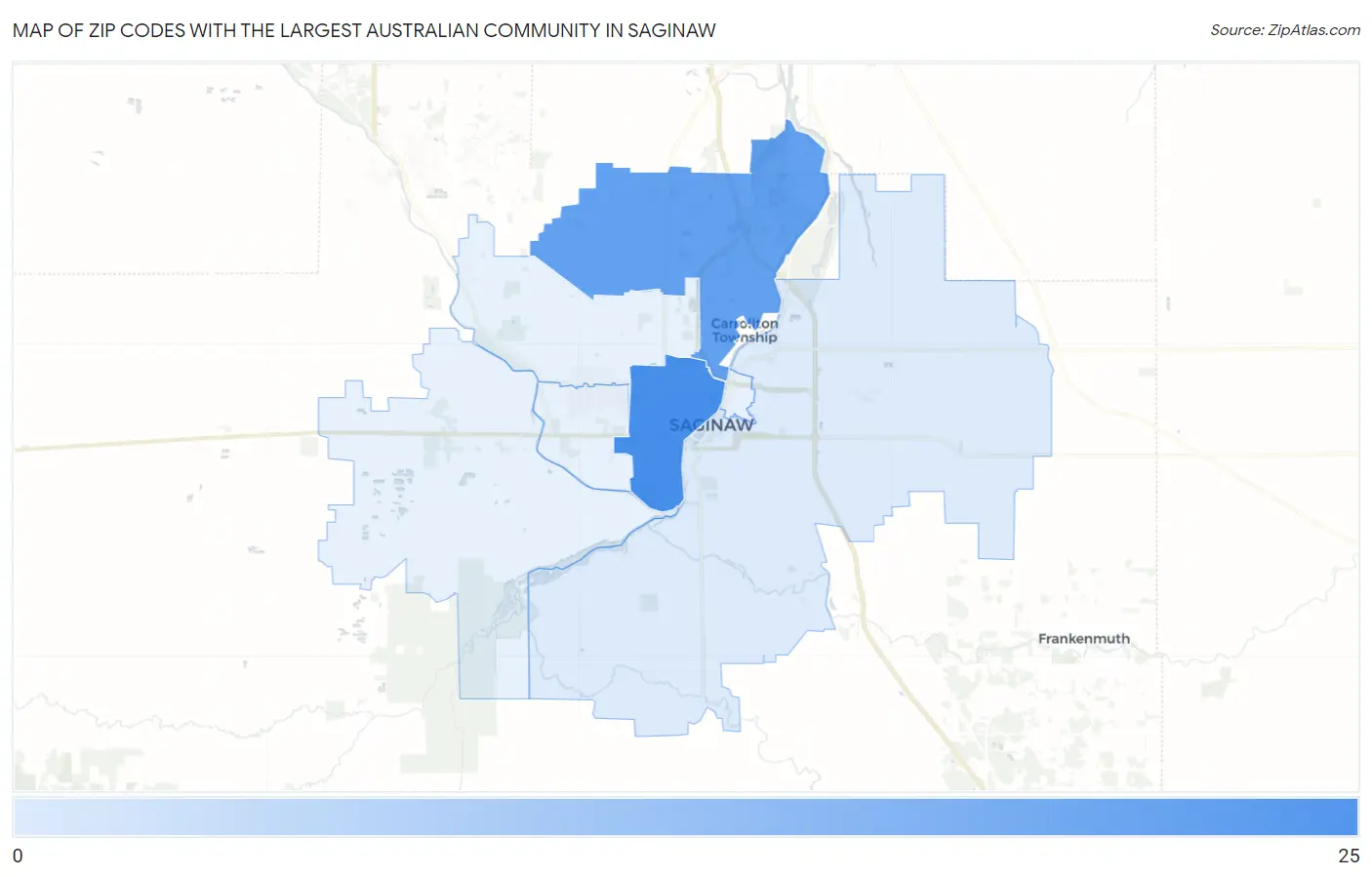 Zip Codes with the Largest Australian Community in Saginaw Map