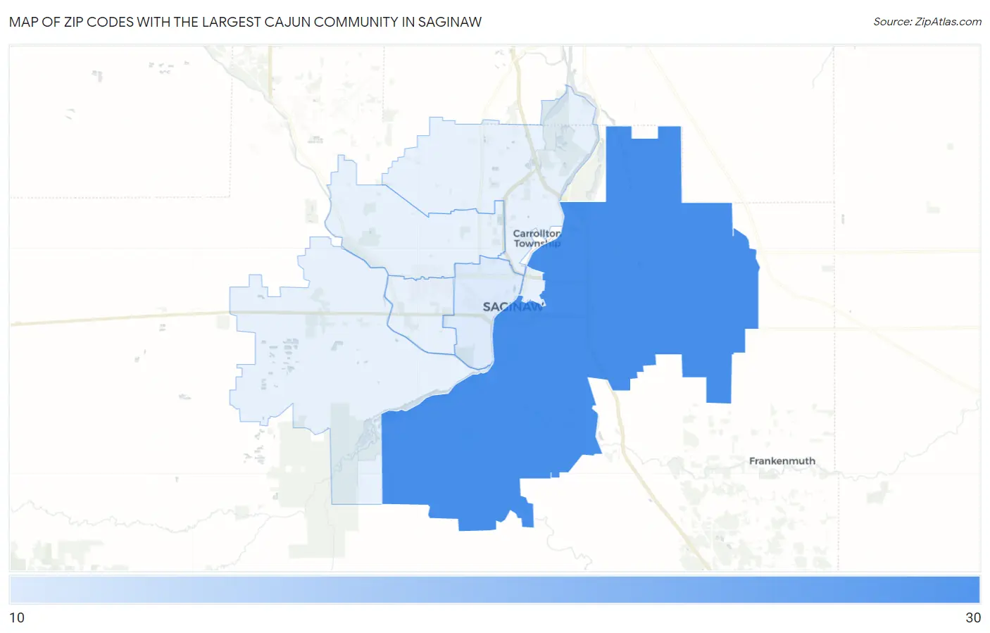 Zip Codes with the Largest Cajun Community in Saginaw Map