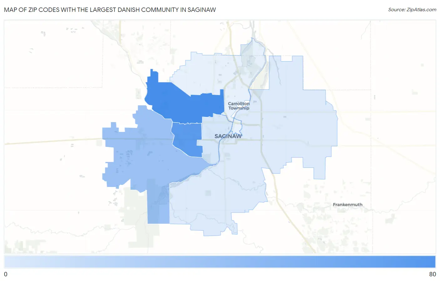 Zip Codes with the Largest Danish Community in Saginaw Map