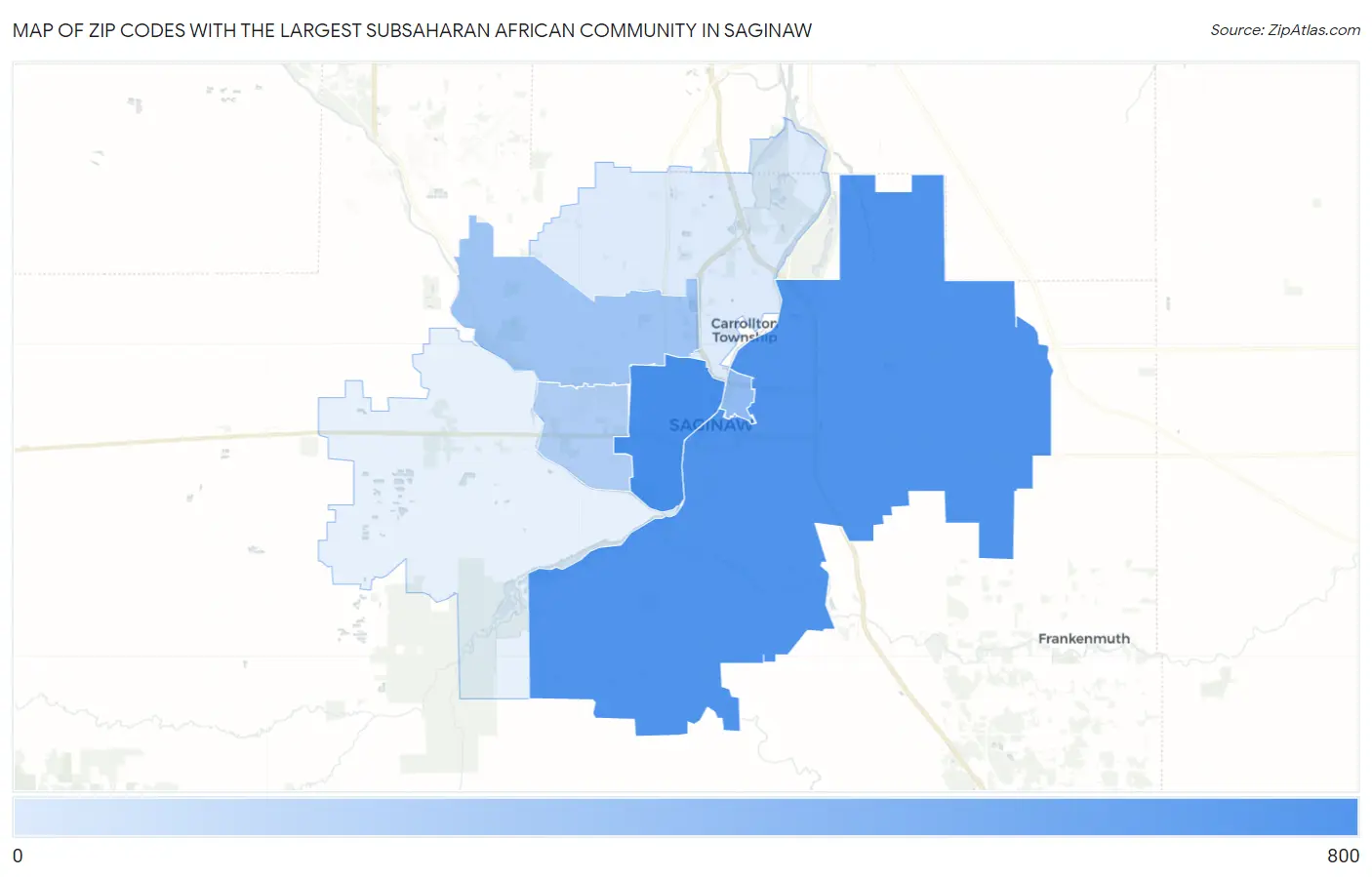 Zip Codes with the Largest Subsaharan African Community in Saginaw Map