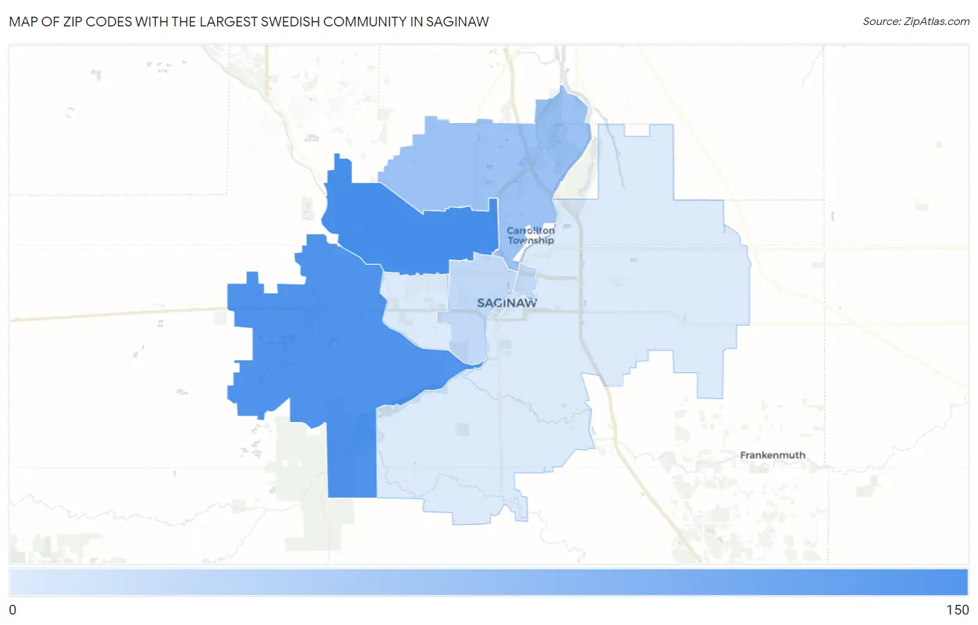Zip Codes with the Largest Swedish Community in Saginaw Map