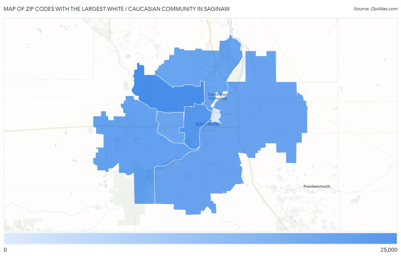 Zip Codes with the Largest White / Caucasian Community in Saginaw Map