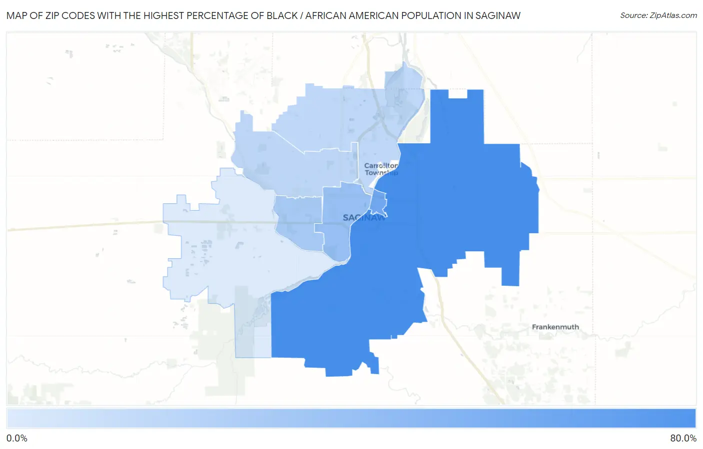Zip Codes with the Highest Percentage of Black / African American Population in Saginaw Map