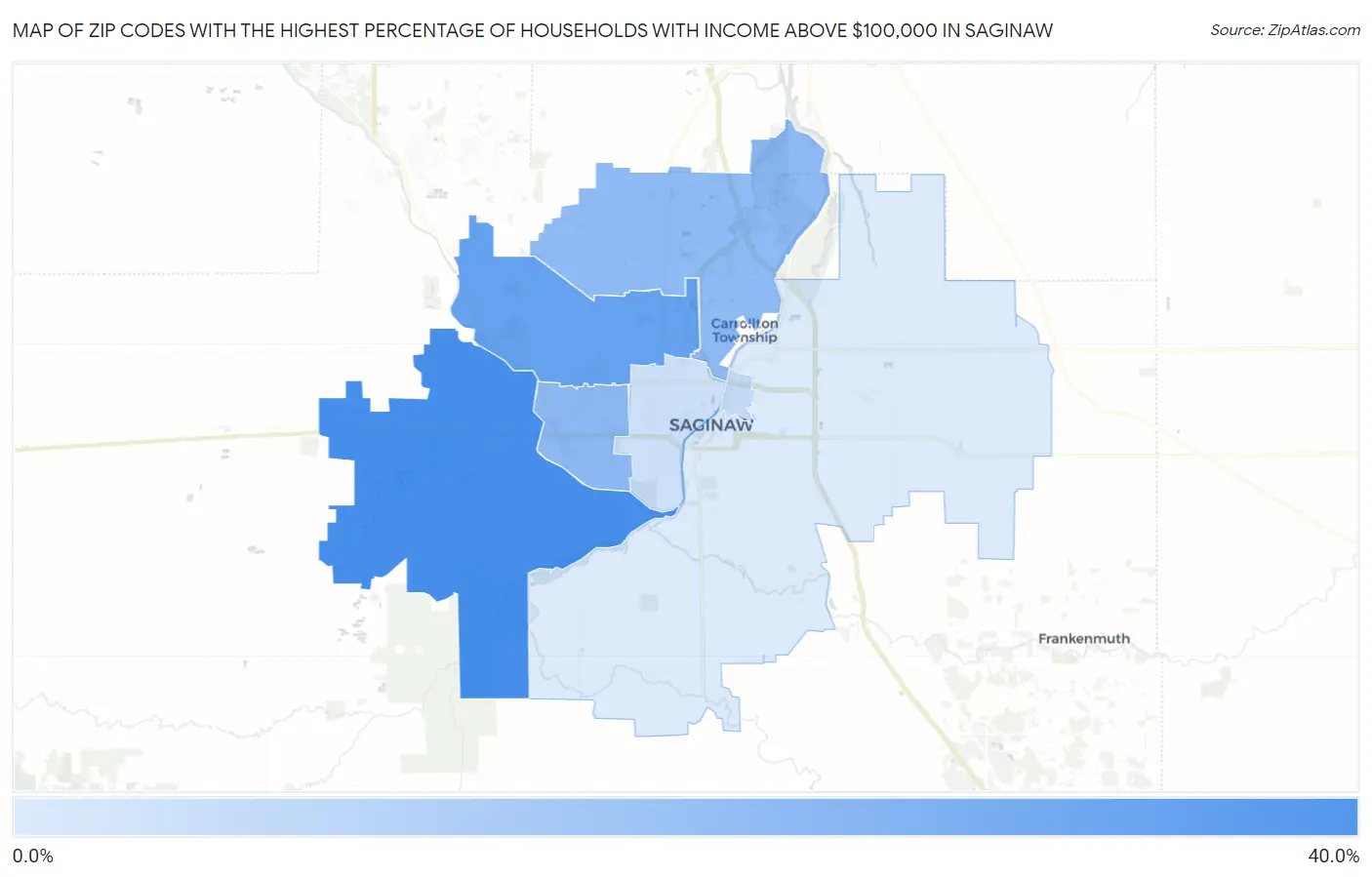 Zip Codes with the Highest Percentage of Households with Income Above $100,000 in Saginaw Map