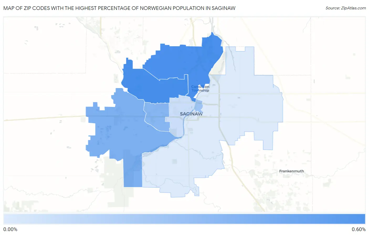 Zip Codes with the Highest Percentage of Norwegian Population in Saginaw Map