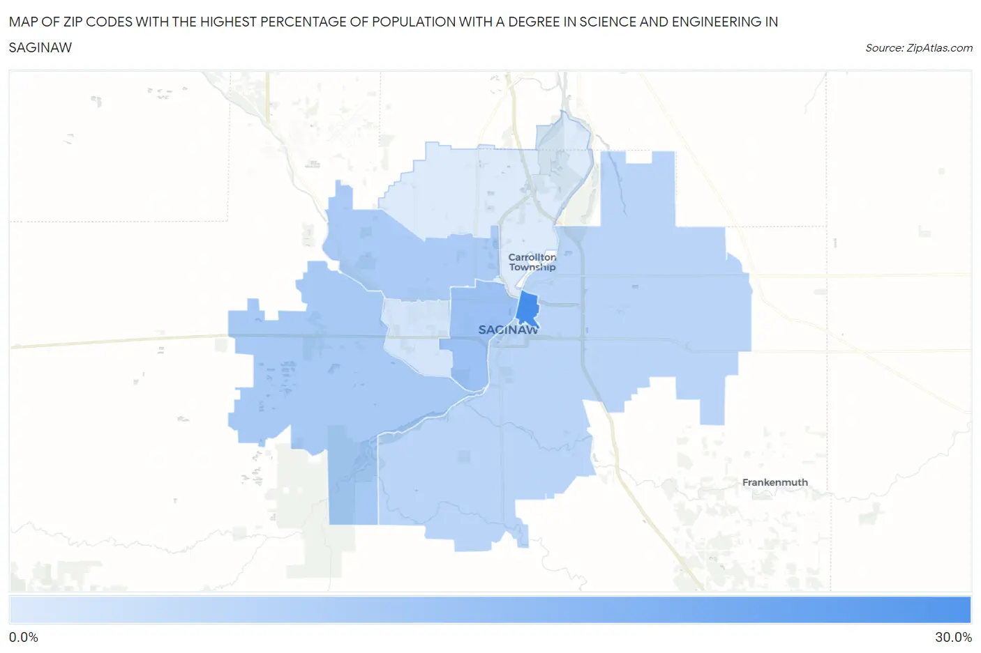 Zip Codes with the Highest Percentage of Population with a Degree in Science and Engineering in Saginaw Map