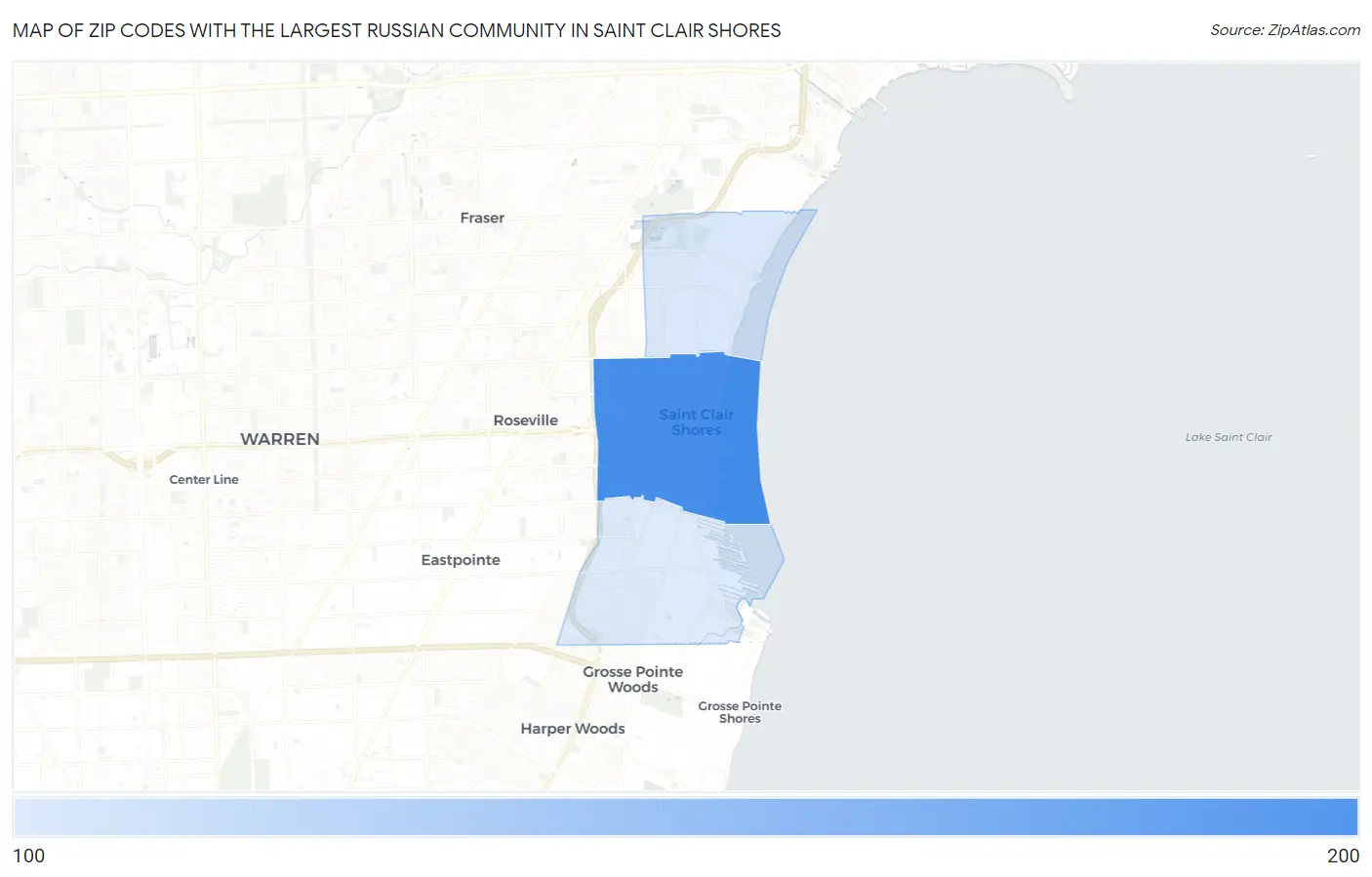 Zip Codes with the Largest Russian Community in Saint Clair Shores Map