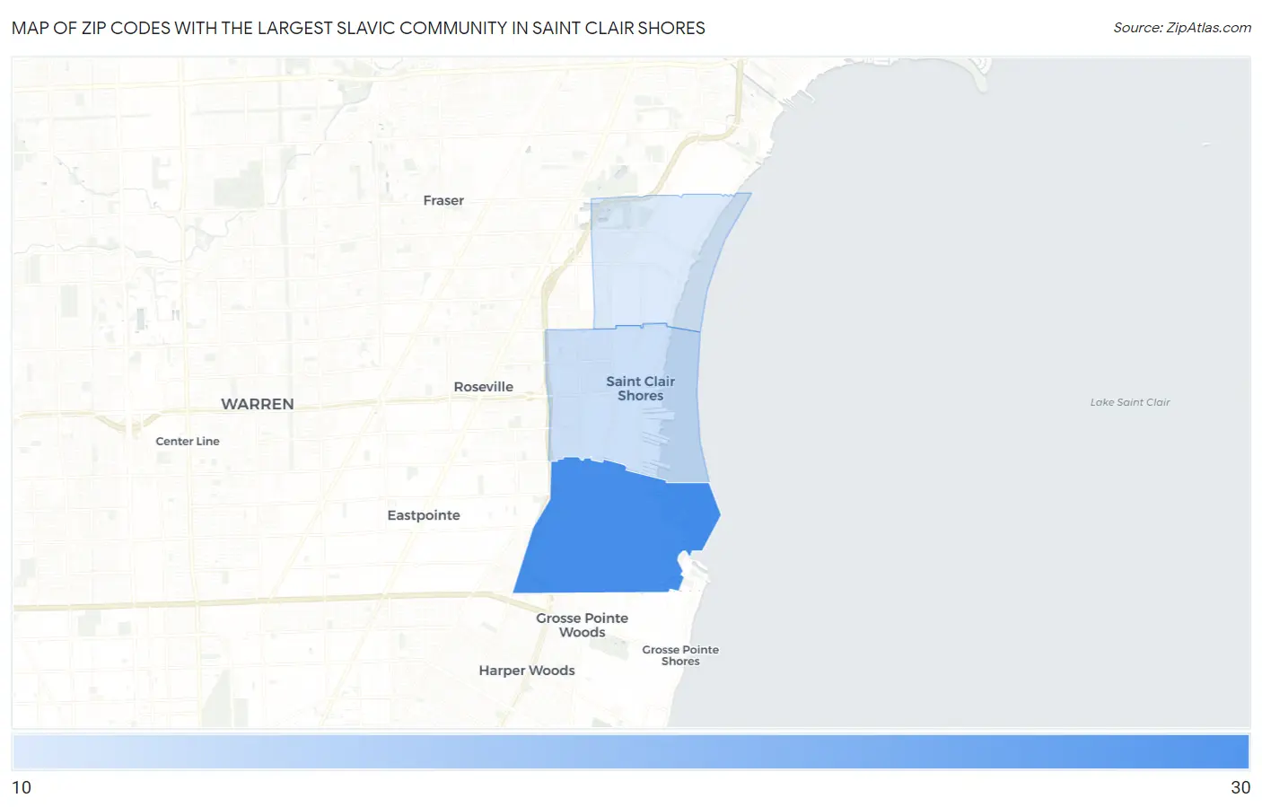 Zip Codes with the Largest Slavic Community in Saint Clair Shores Map