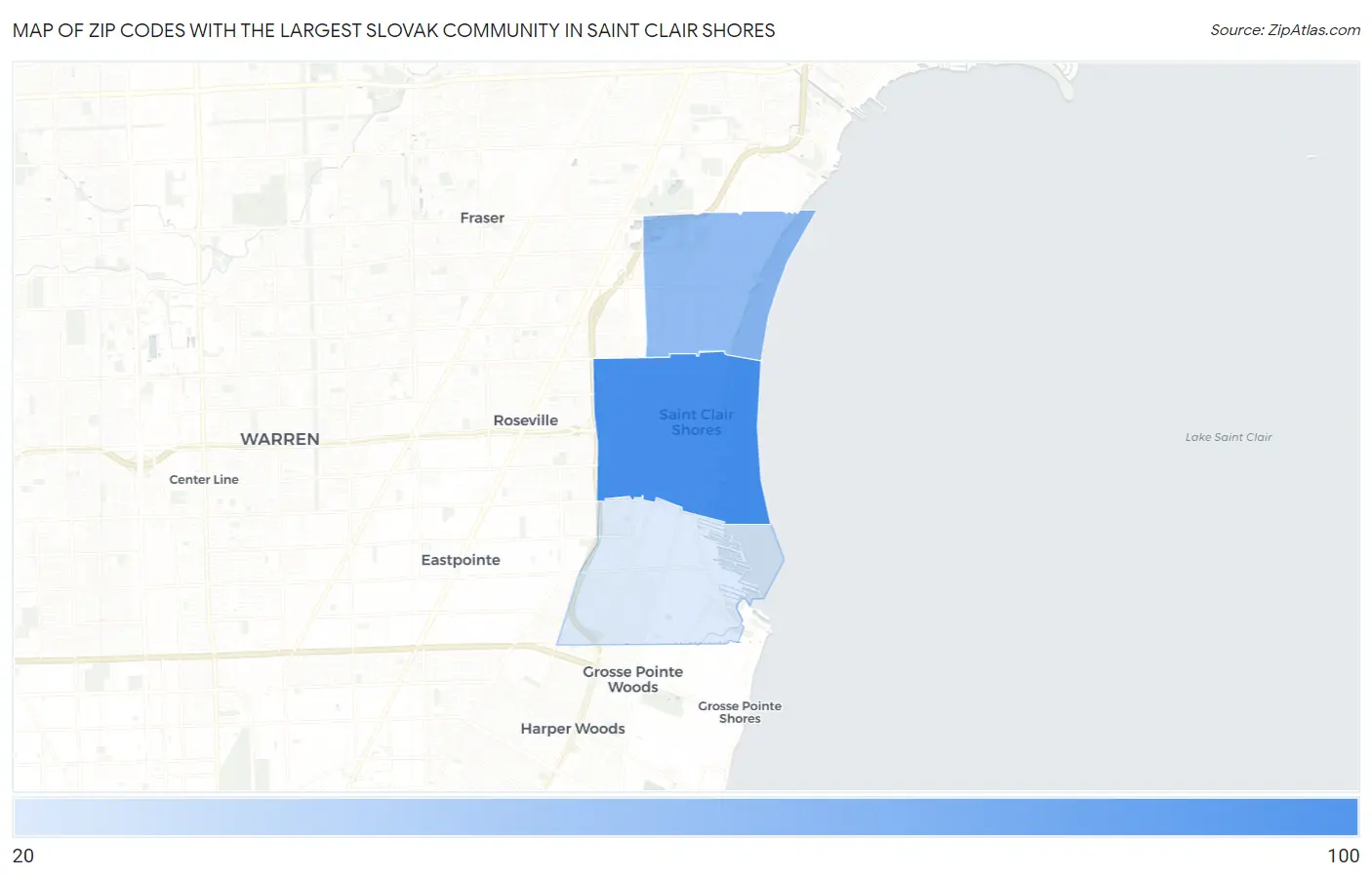 Zip Codes with the Largest Slovak Community in Saint Clair Shores Map