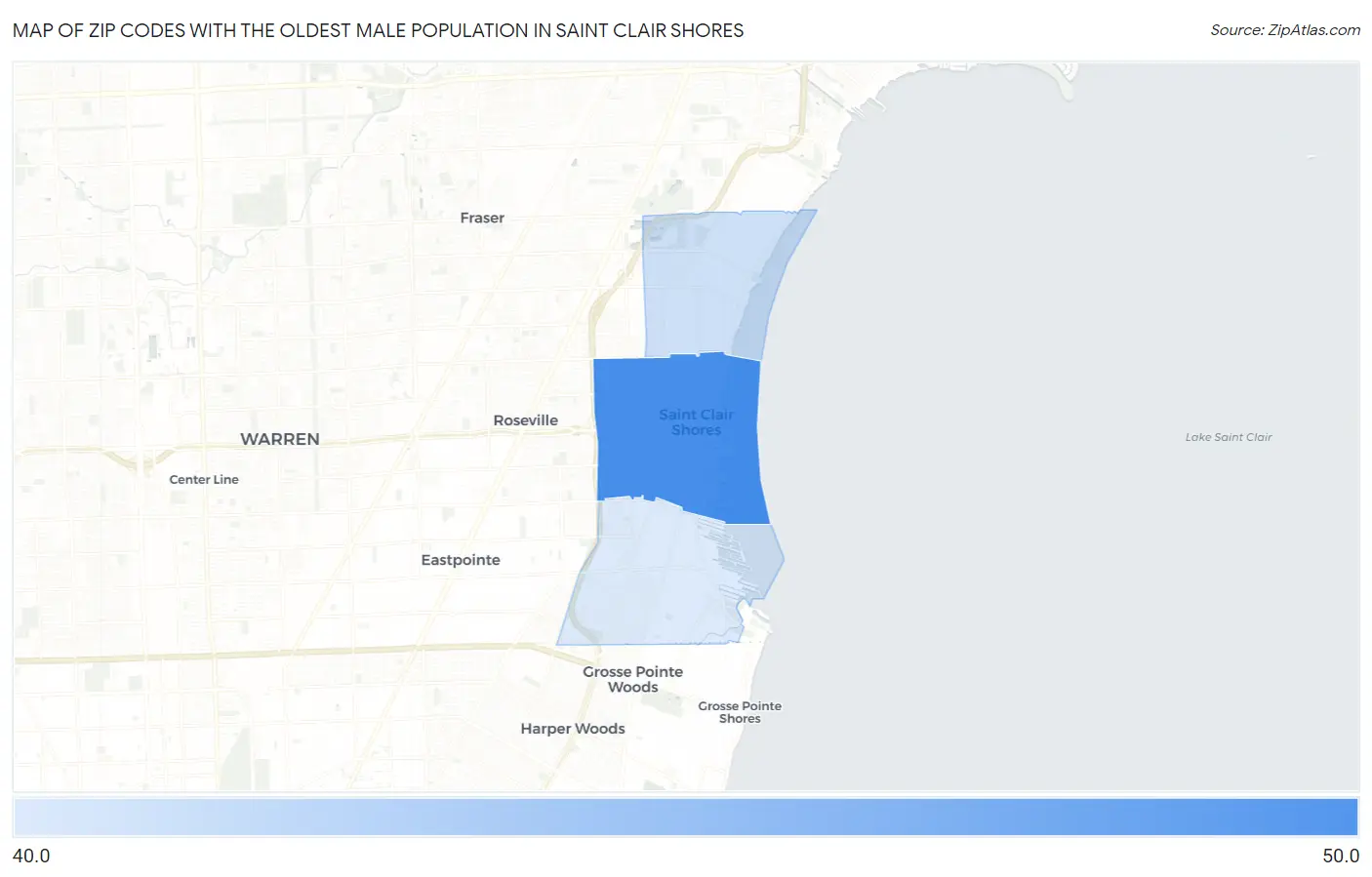Zip Codes with the Oldest Male Population in Saint Clair Shores Map