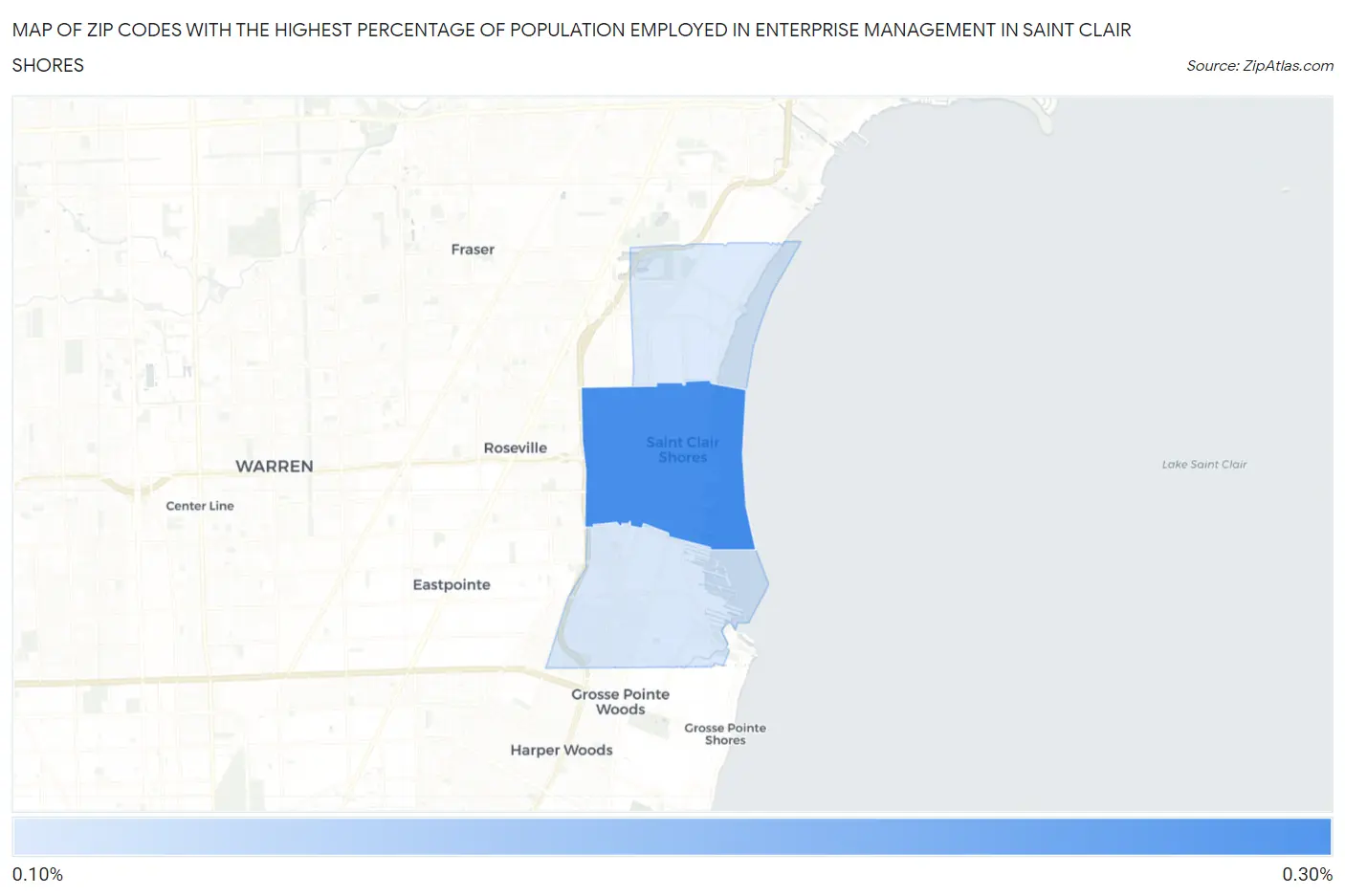 Zip Codes with the Highest Percentage of Population Employed in Enterprise Management in Saint Clair Shores Map