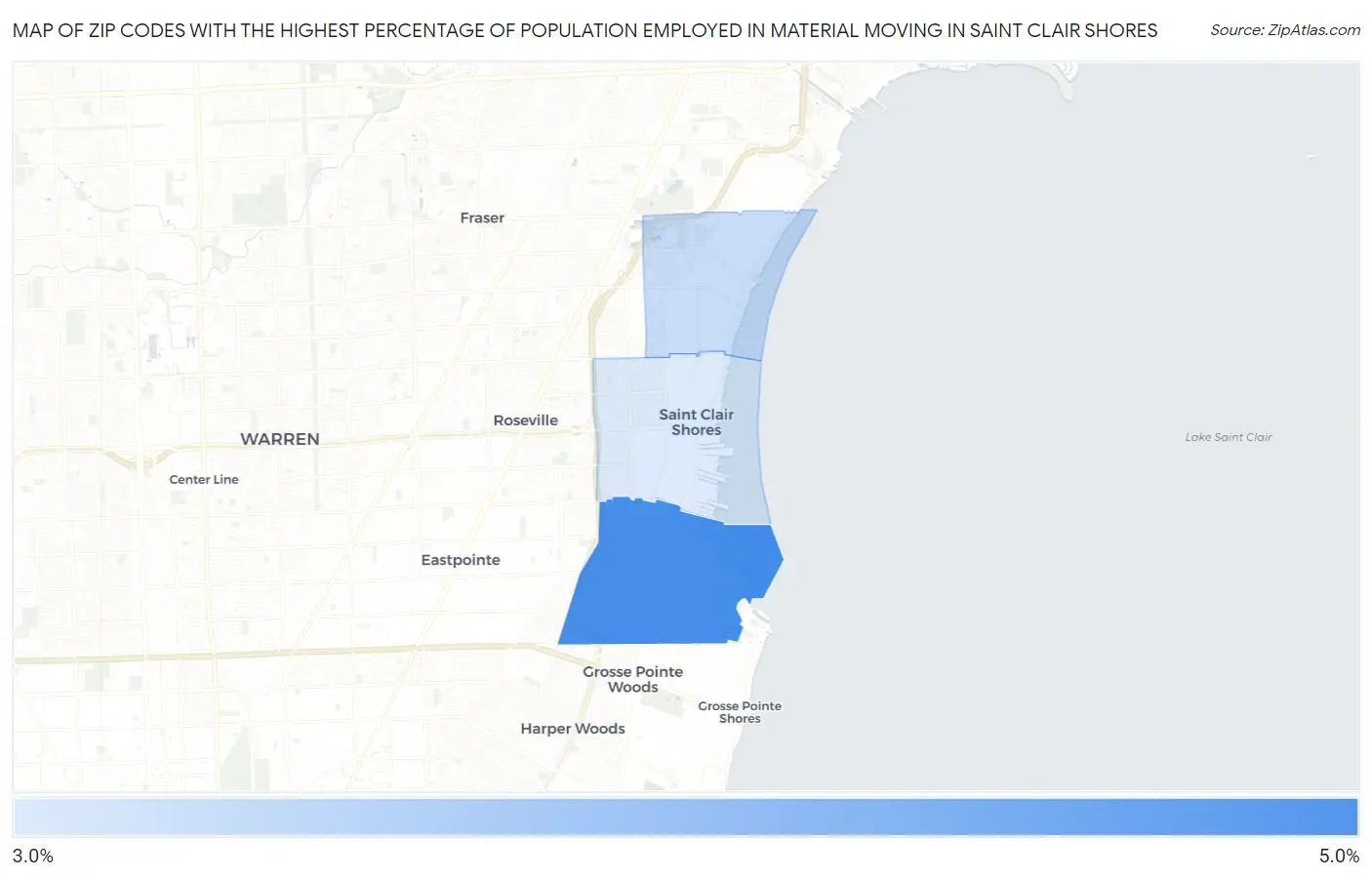 Zip Codes with the Highest Percentage of Population Employed in Material Moving in Saint Clair Shores Map