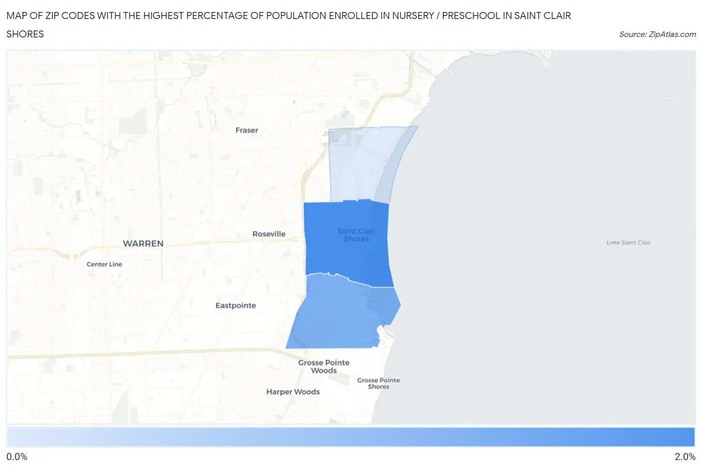 Zip Codes with the Highest Percentage of Population Enrolled in Nursery / Preschool in Saint Clair Shores Map