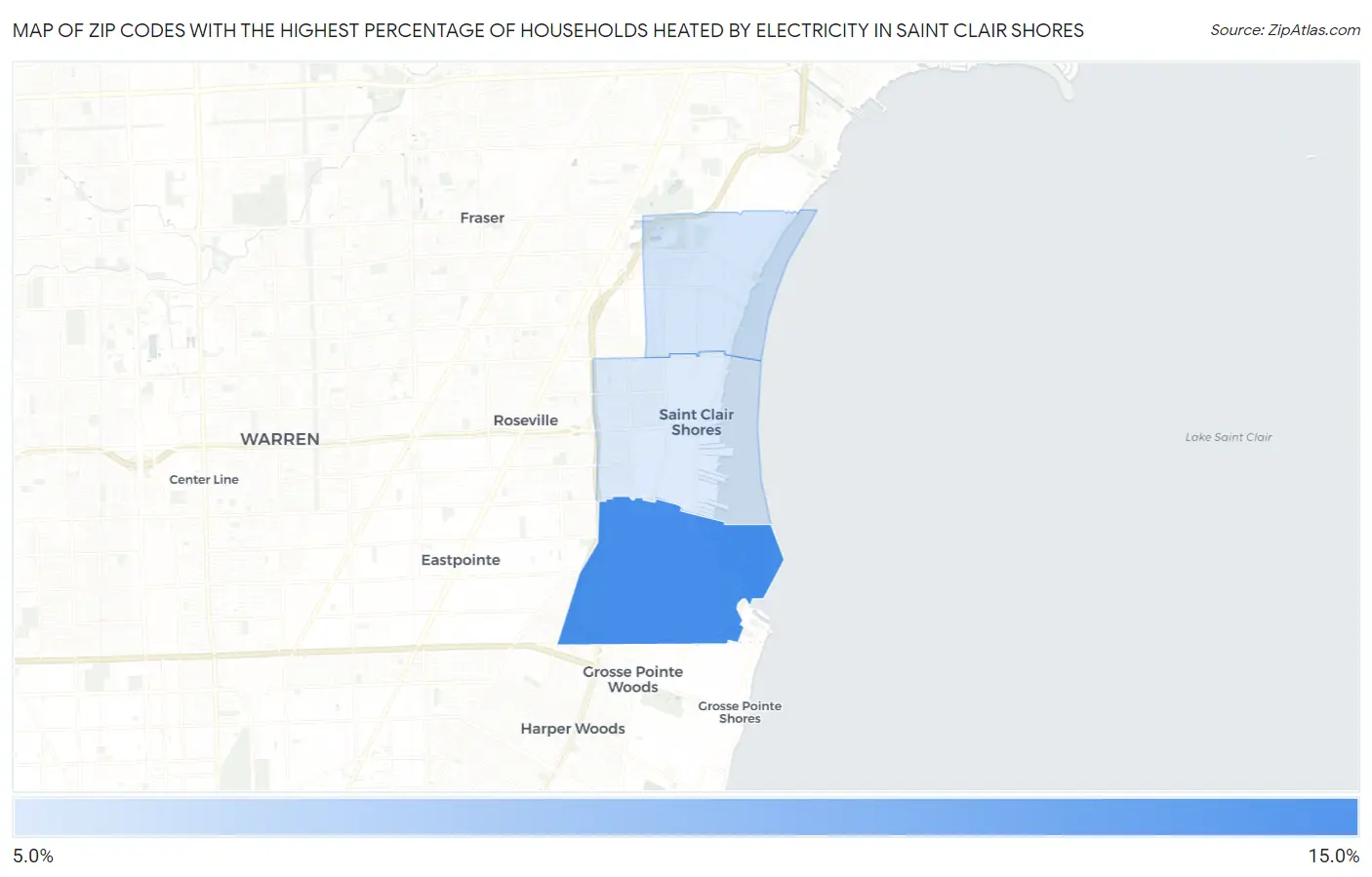 Zip Codes with the Highest Percentage of Households Heated by Electricity in Saint Clair Shores Map
