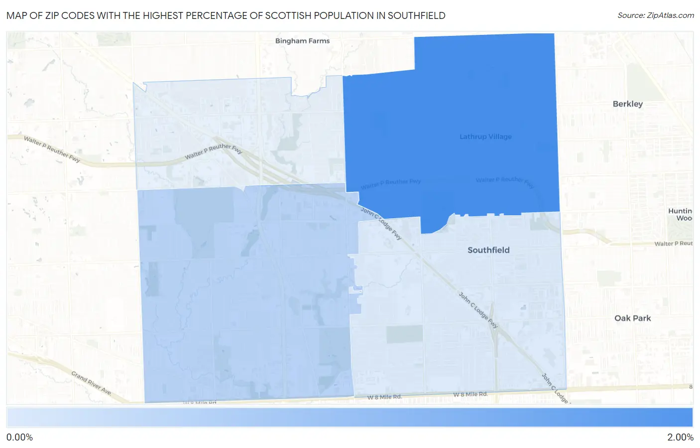 Zip Codes with the Highest Percentage of Scottish Population in Southfield Map