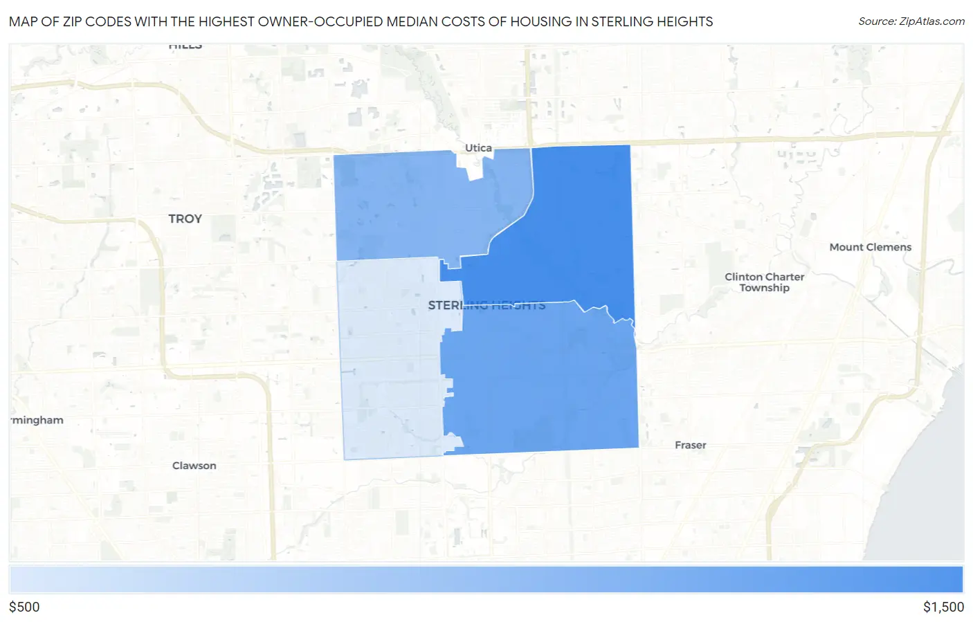 Zip Codes with the Highest Owner-Occupied Median Costs of Housing in Sterling Heights Map