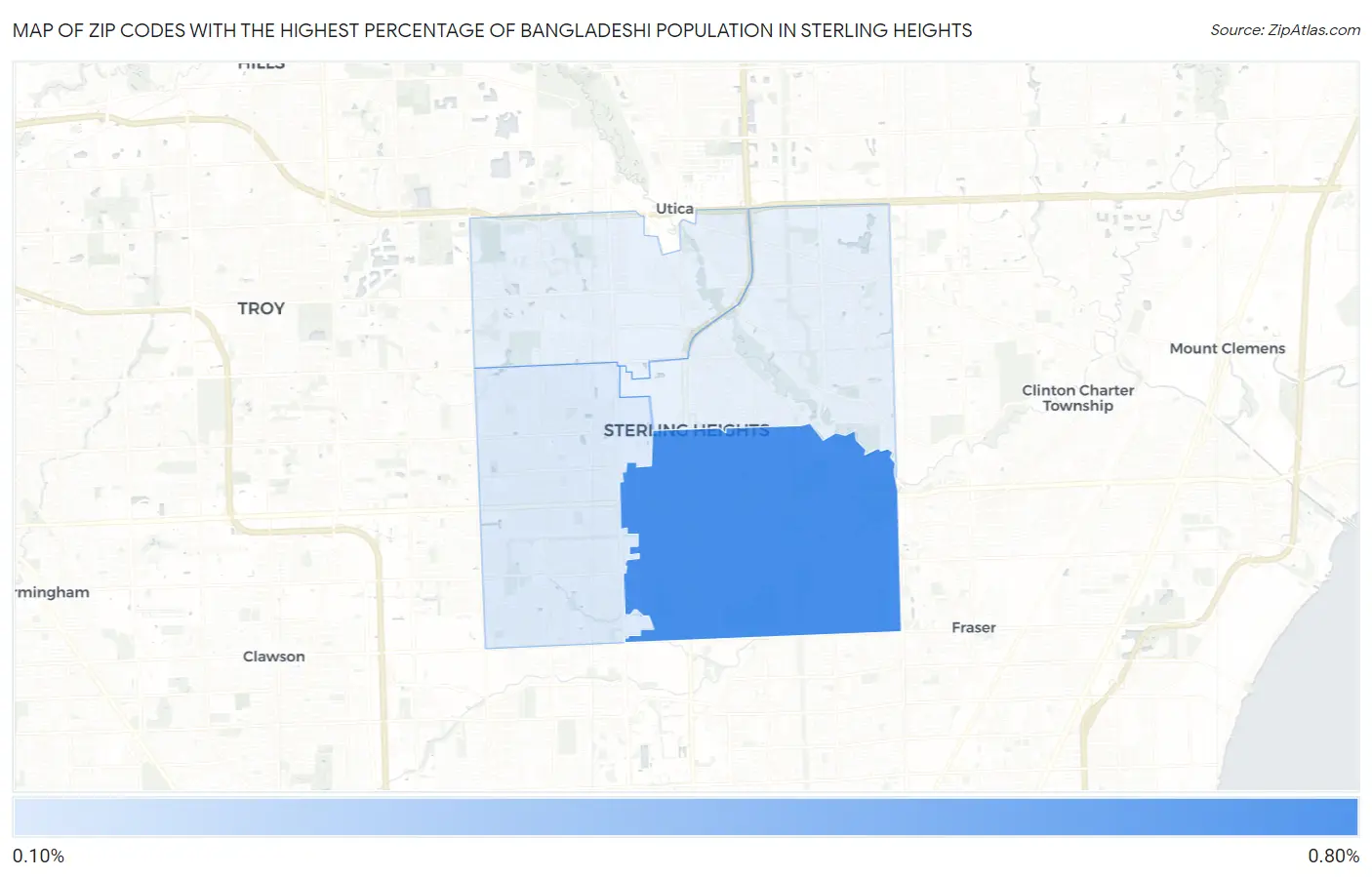 Zip Codes with the Highest Percentage of Bangladeshi Population in Sterling Heights Map