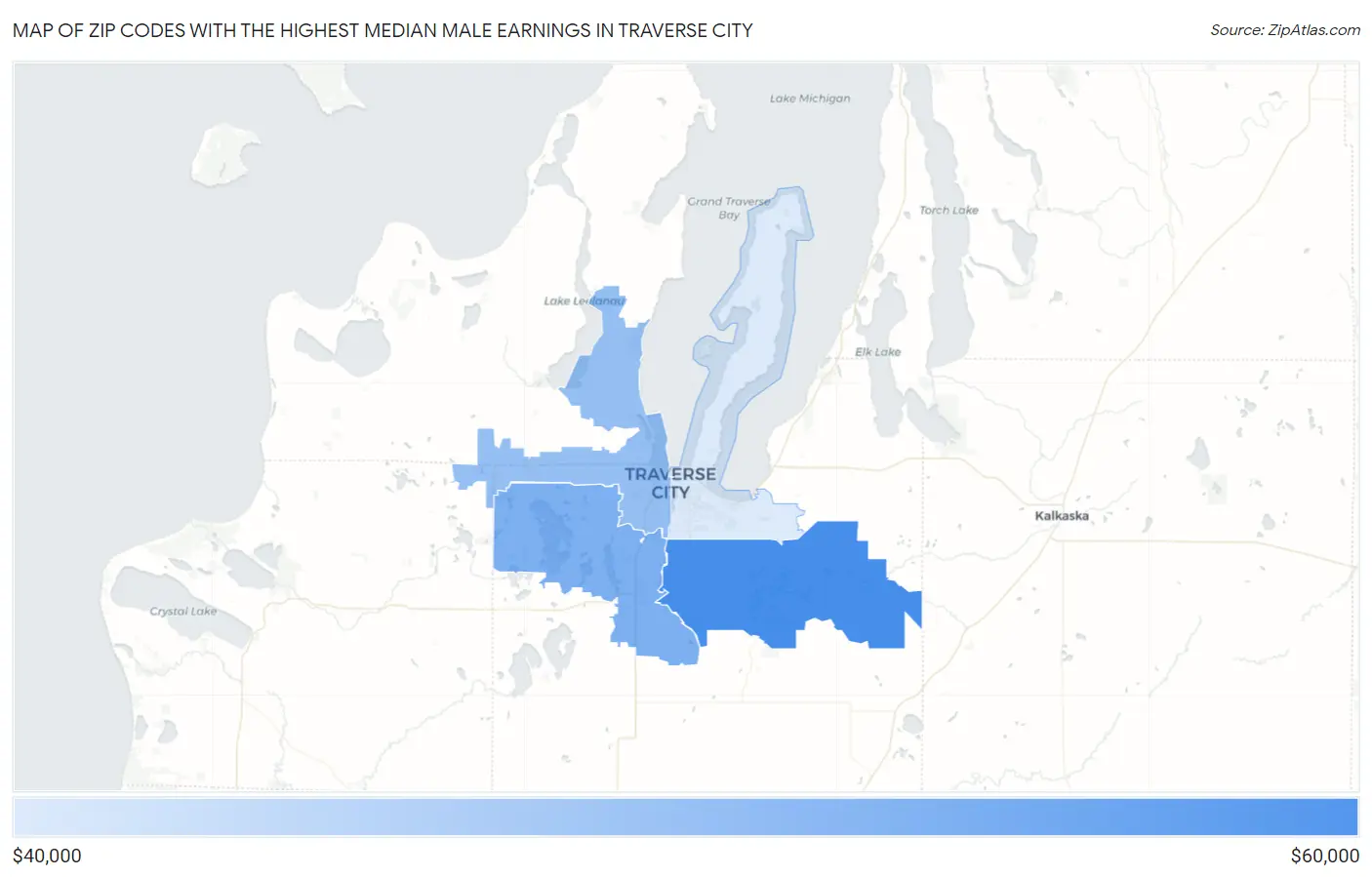Zip Codes with the Highest Median Male Earnings in Traverse City Map