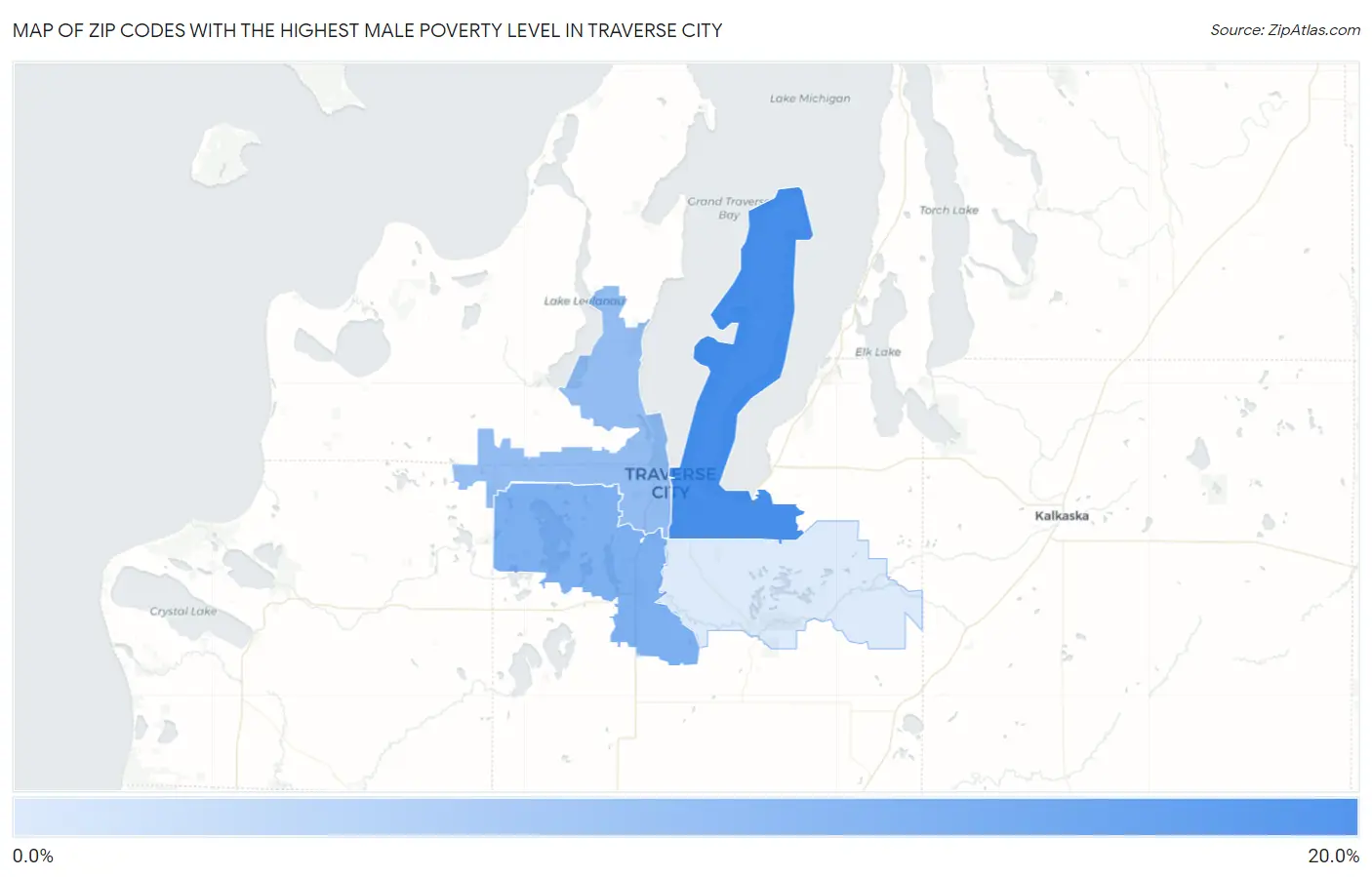Zip Codes with the Highest Male Poverty Level in Traverse City Map