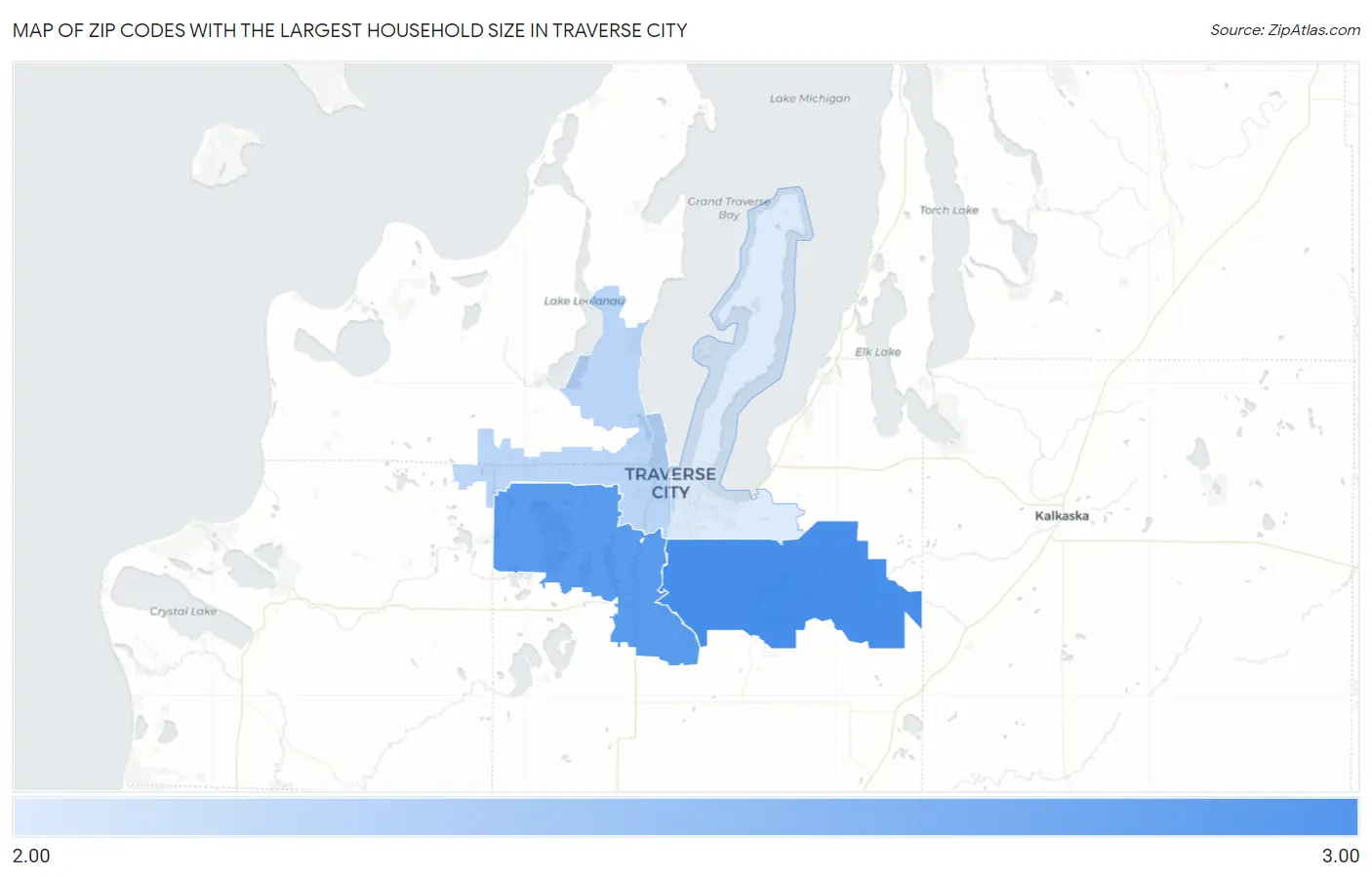 Zip Codes with the Largest Household Size in Traverse City Map