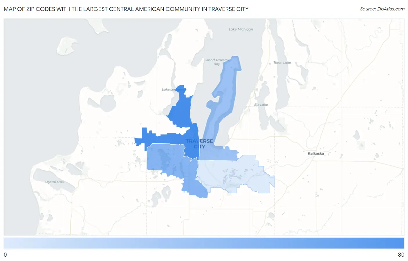 Zip Codes with the Largest Central American Community in Traverse City Map