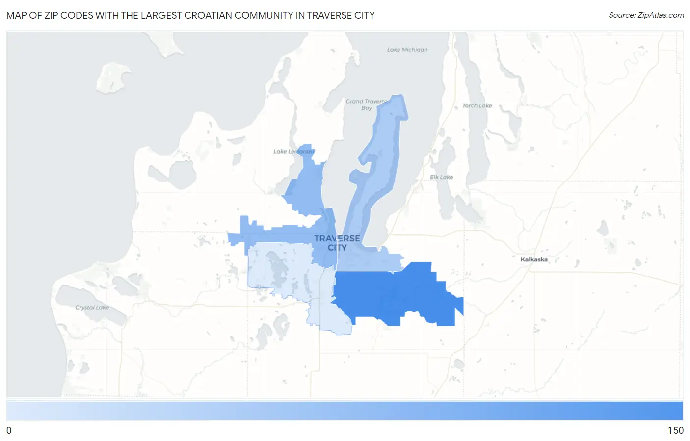 Zip Codes with the Largest Croatian Community in Traverse City Map