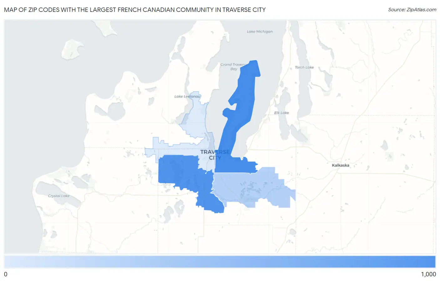 Zip Codes with the Largest French Canadian Community in Traverse City Map