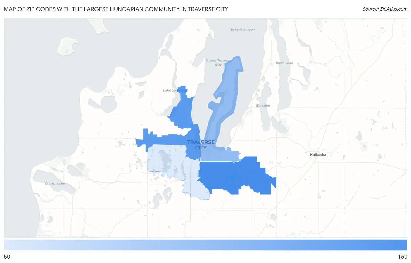 Zip Codes with the Largest Hungarian Community in Traverse City Map