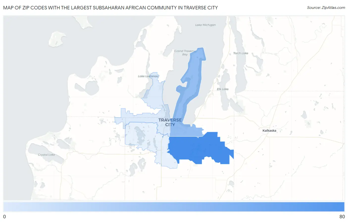Zip Codes with the Largest Subsaharan African Community in Traverse City Map