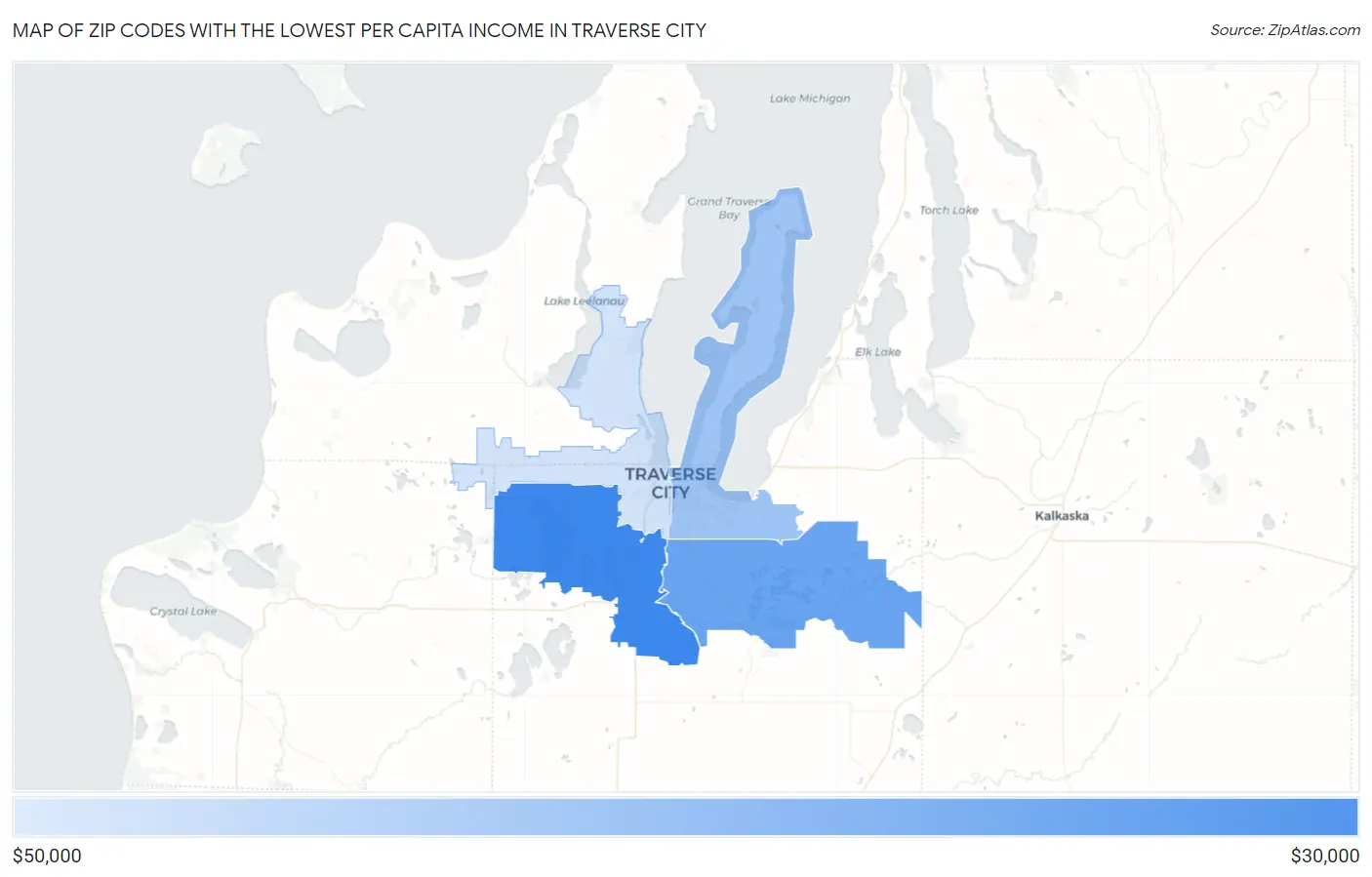 Zip Codes with the Lowest Per Capita Income in Traverse City Map