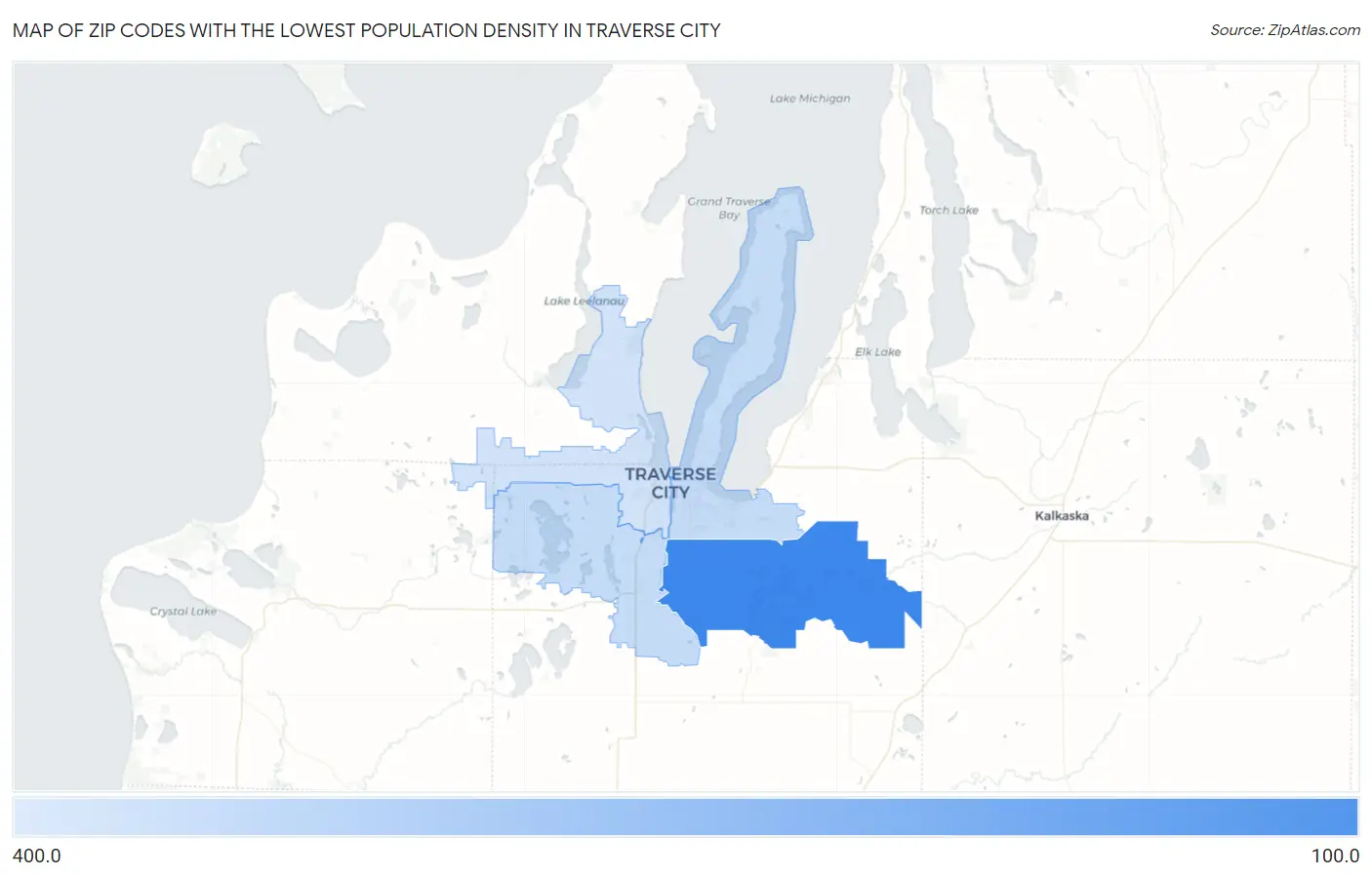 Zip Codes with the Lowest Population Density in Traverse City Map