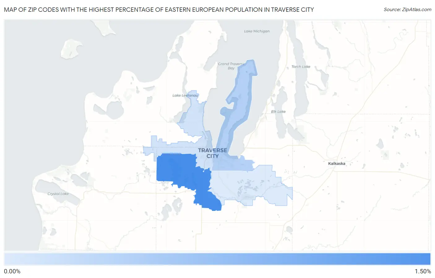 Zip Codes with the Highest Percentage of Eastern European Population in Traverse City Map