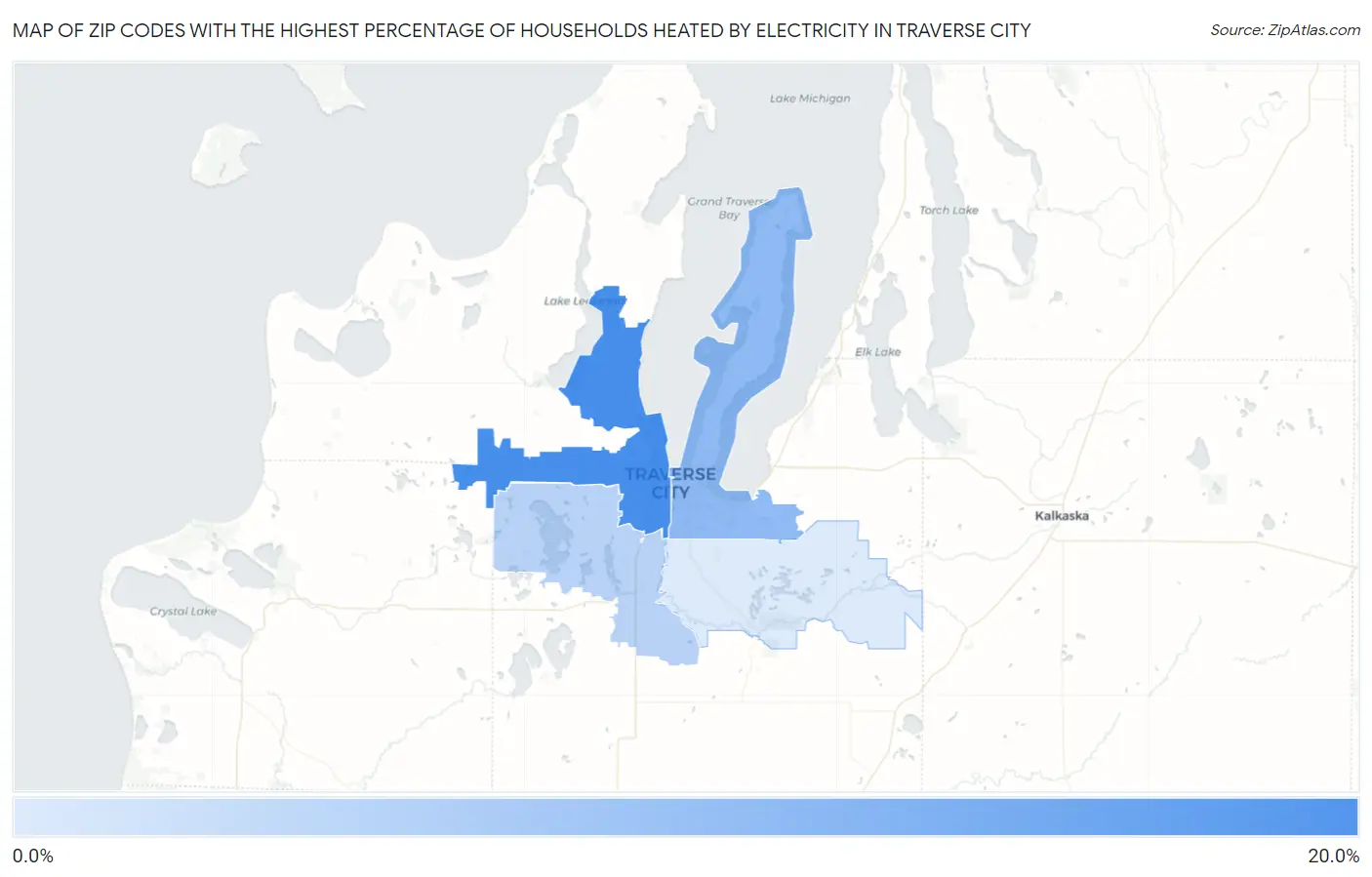 Zip Codes with the Highest Percentage of Households Heated by Electricity in Traverse City Map