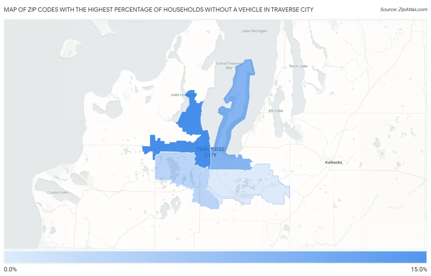Zip Codes with the Highest Percentage of Households Without a Vehicle in Traverse City Map