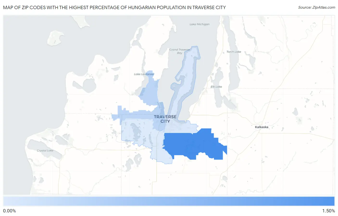 Zip Codes with the Highest Percentage of Hungarian Population in Traverse City Map