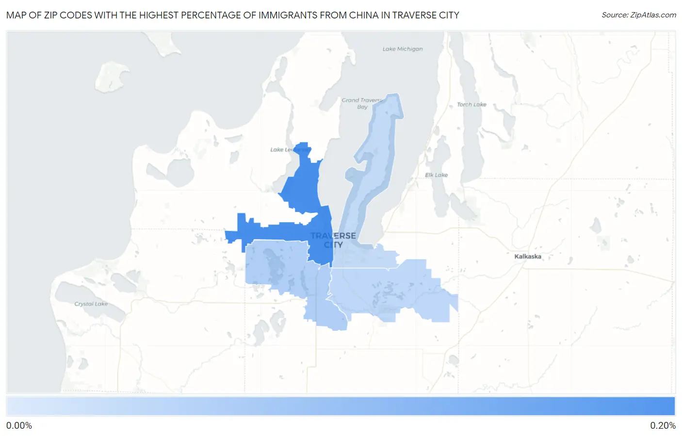 Zip Codes with the Highest Percentage of Immigrants from China in Traverse City Map