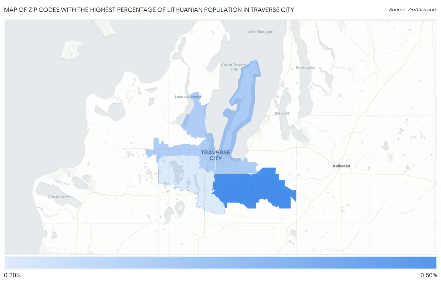 Zip Codes with the Highest Percentage of Lithuanian Population in Traverse City Map