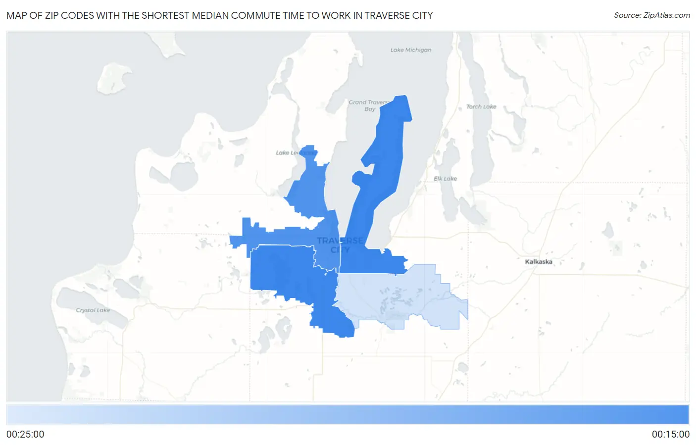 Zip Codes with the Shortest Median Commute Time to Work in Traverse City Map