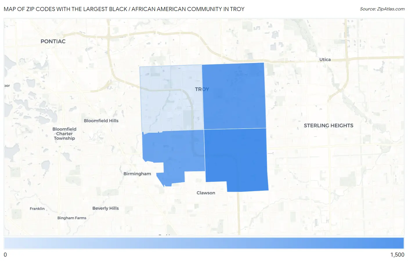 Zip Codes with the Largest Black / African American Community in Troy Map