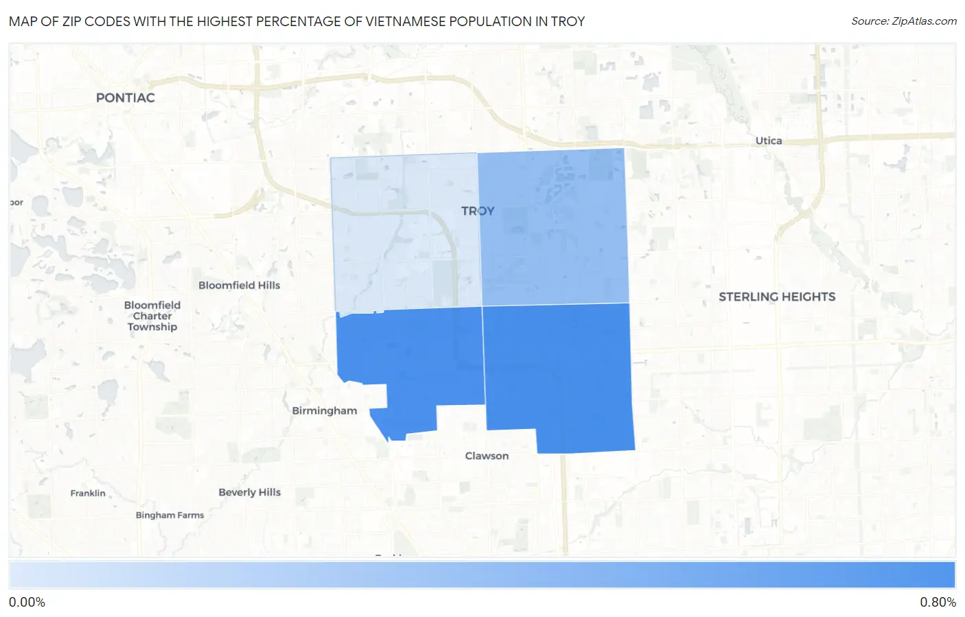 Zip Codes with the Highest Percentage of Vietnamese Population in Troy Map