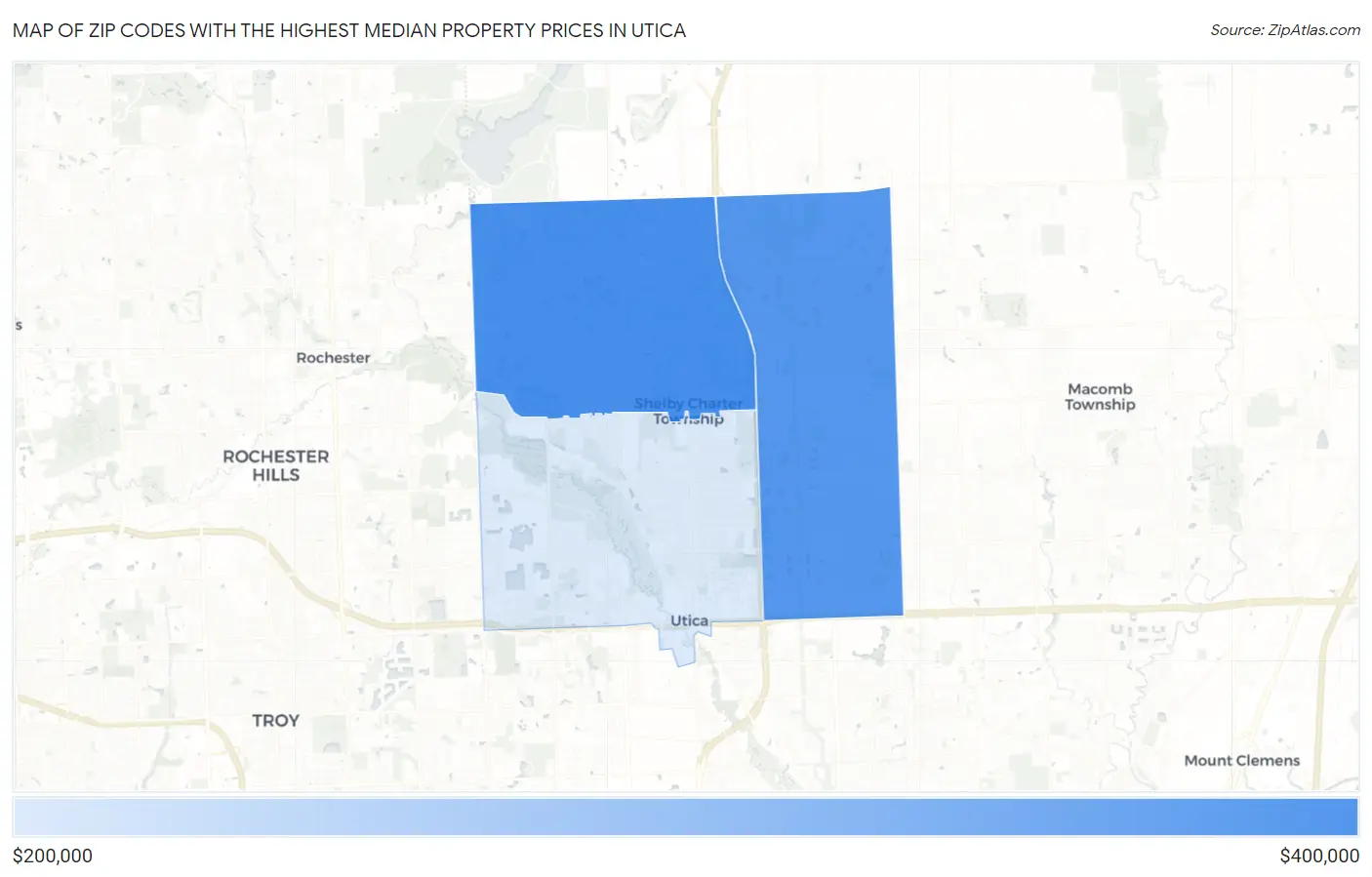 Zip Codes with the Highest Median Property Prices in Utica Map