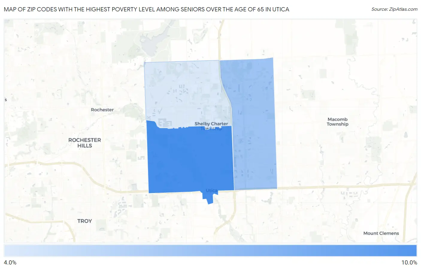 Zip Codes with the Highest Poverty Level Among Seniors Over the Age of 65 in Utica Map